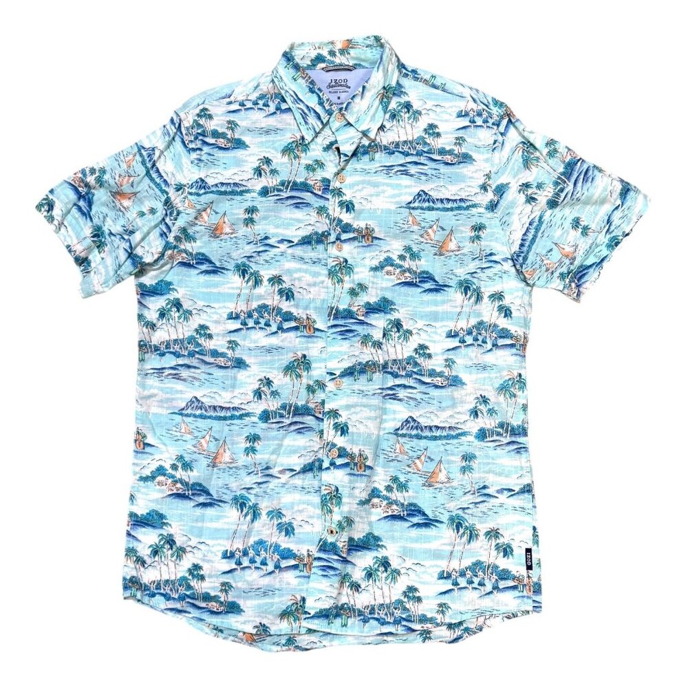Izod Saltwater Mens Hawaiian Camp Shirt Island Short-Sleeve Button-Up Shirt M